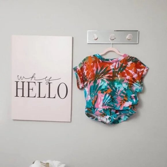 NWT Juicy Couture palm print cotton French Terry crop top & shorts bundle set - Picture 11 of 12